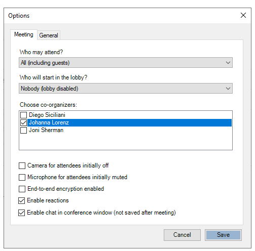 VistaMeet Outlook plugin settings dialog